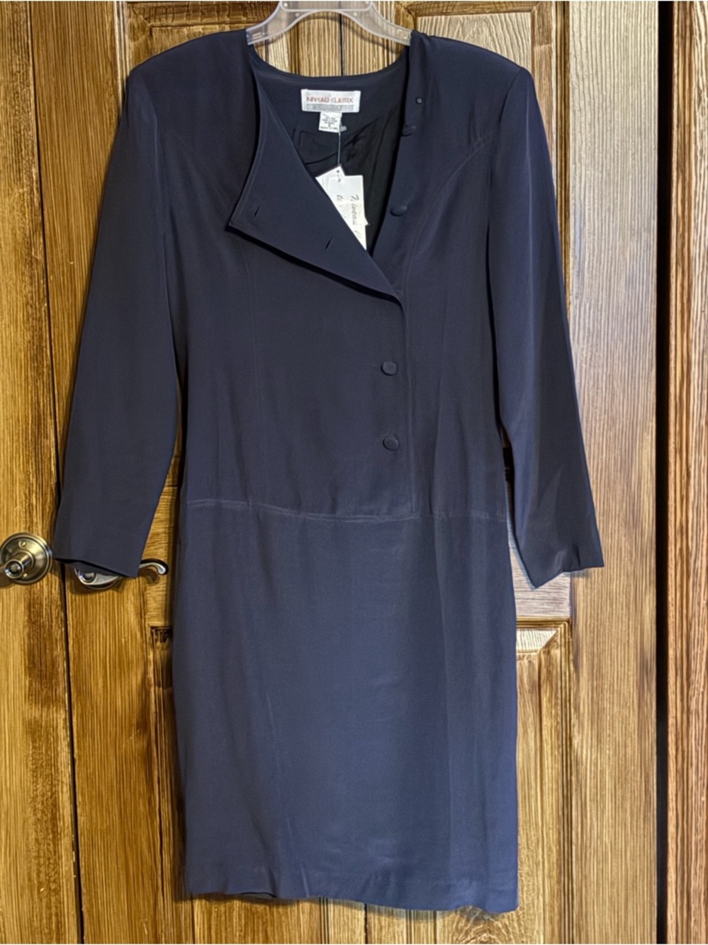 NWT Niveau Classix Dark Blue Long Sleeve Shift Dress 100% Washable SILK